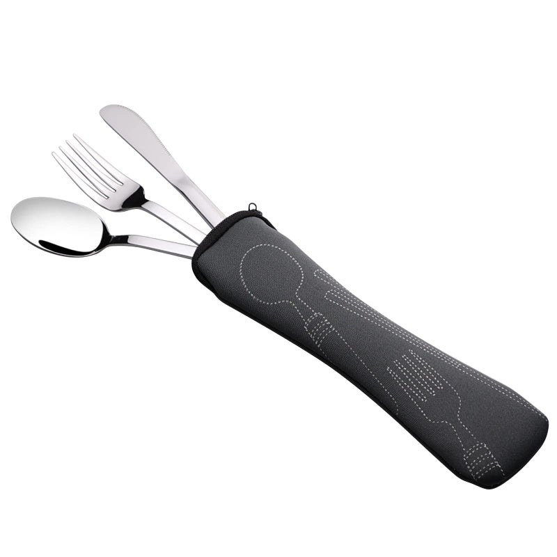 Fiazony 3-Piece Stainless Steel Traveling Cutlery for School, Office, Company, Camping Flatware with Carrying Case - Image 1